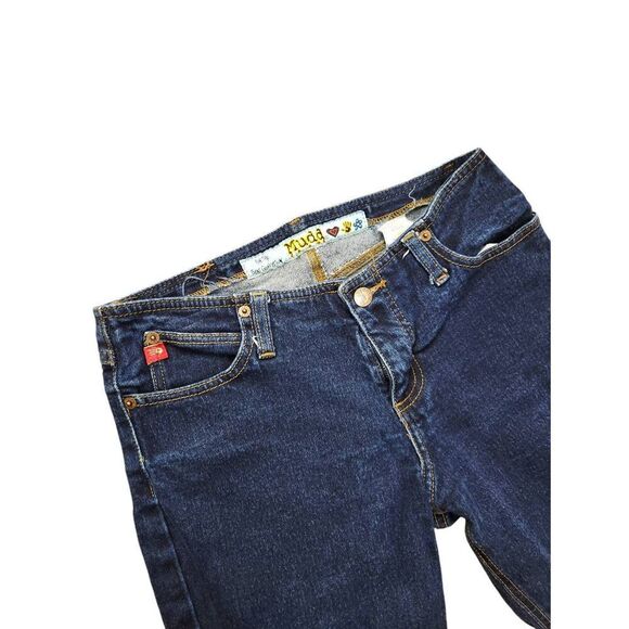 MUDD Flare Y2K Jeans women's size 7 (29x32) Low-Rise dark wash Zip button denim - Picture 2 of 10